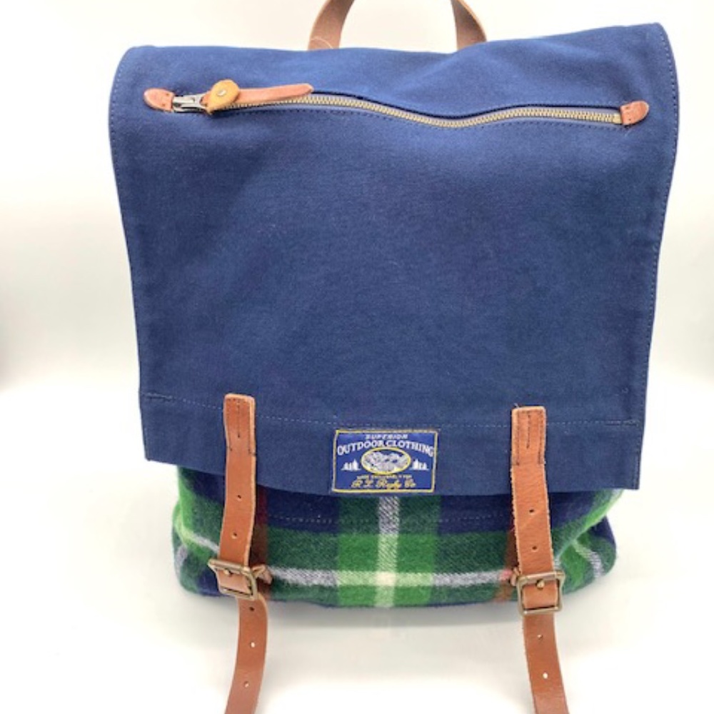 RUGBY Ralph Lauren Plaid Wool, Canvas & Leather Backpack~Classic~Preppy~Rare~
